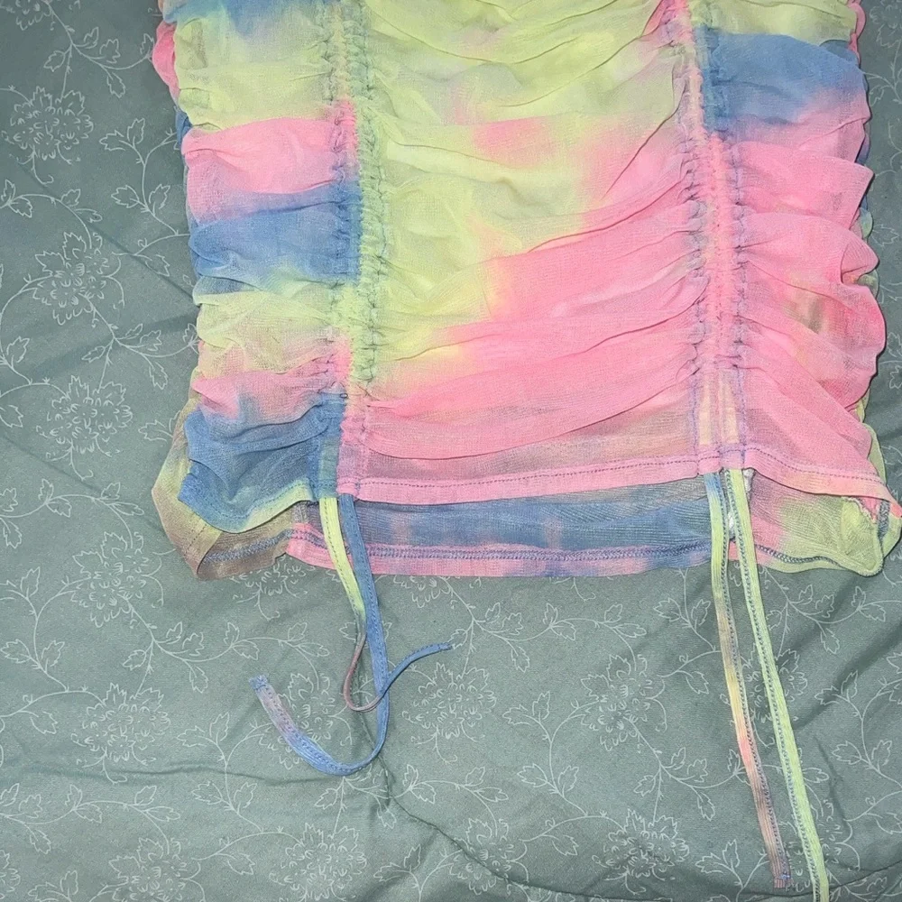 Colorful Ruched Mini Skirt - Picture 3 of 5